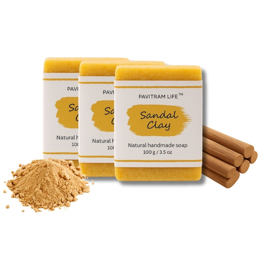 Sandal Clay Pack of 3 - Natural Handmade Soap