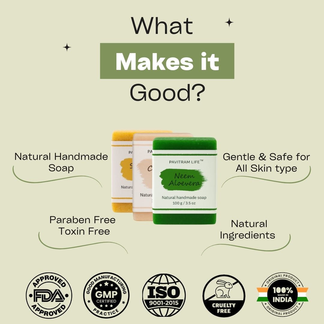 Pavitram Life Natural Handmade Soap – Premium Pack of 3 (100 gram)