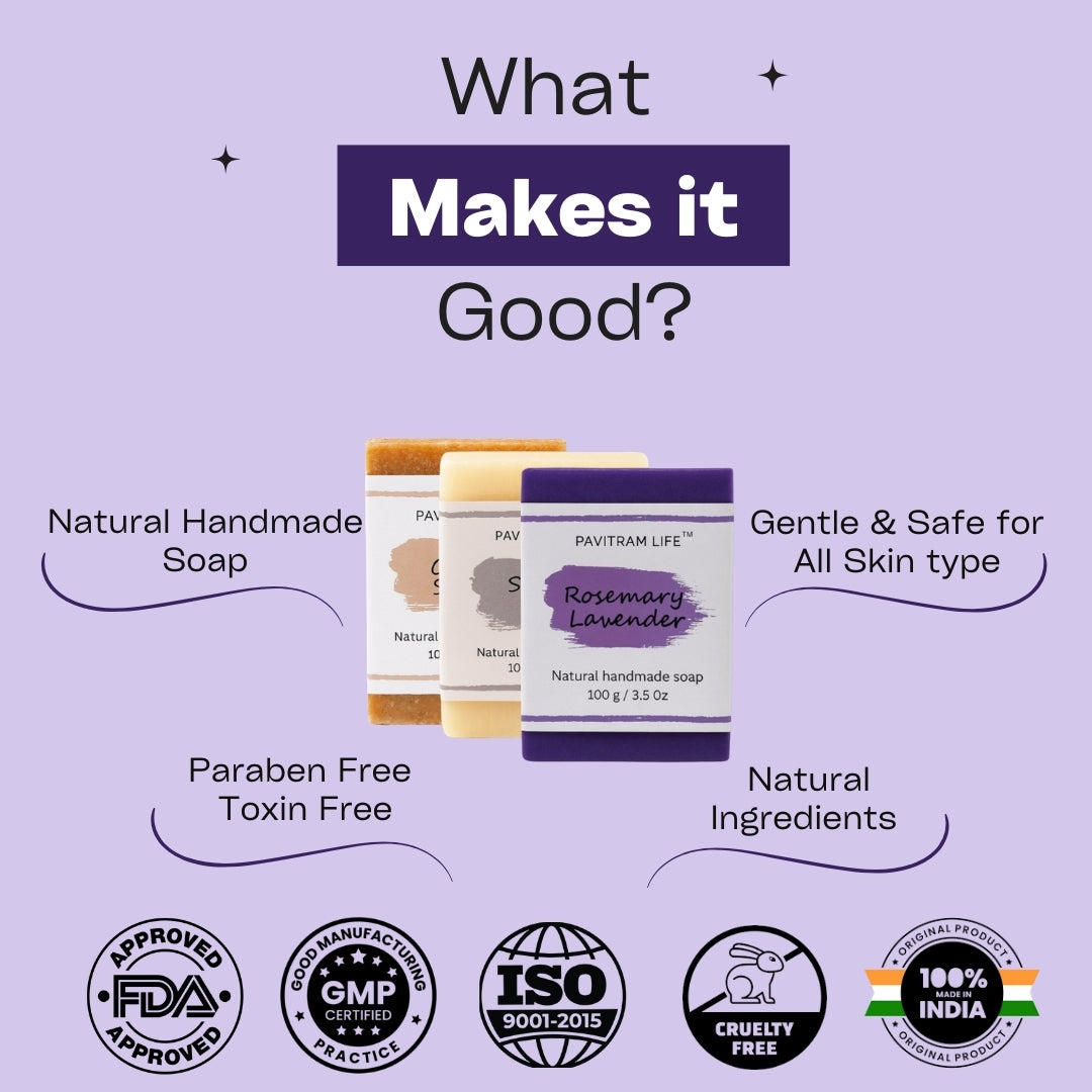 Pavitram Life Natural Handmade Soap – Premium Pack of 3 (100 gram)
