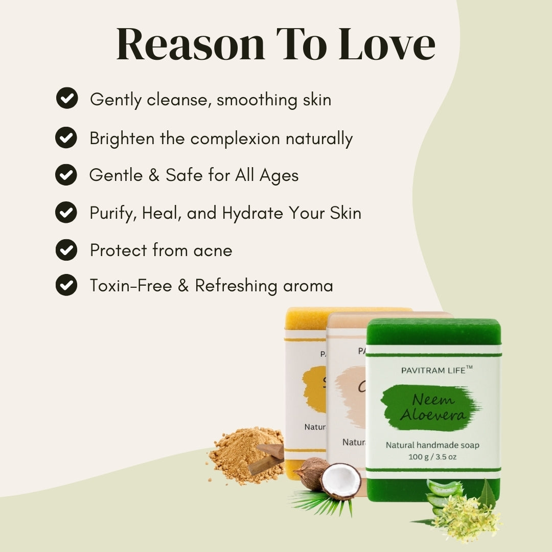 Pavitram Life Natural Handmade Soap – Premium Pack of 3 (100 gram)