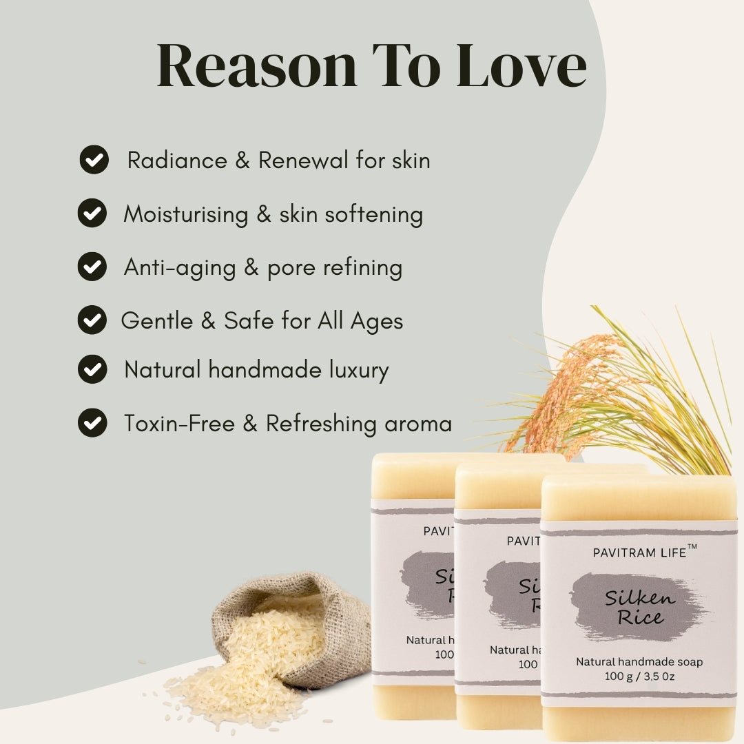 Silken Rice Pack of 3 - Natural Handmade Soap