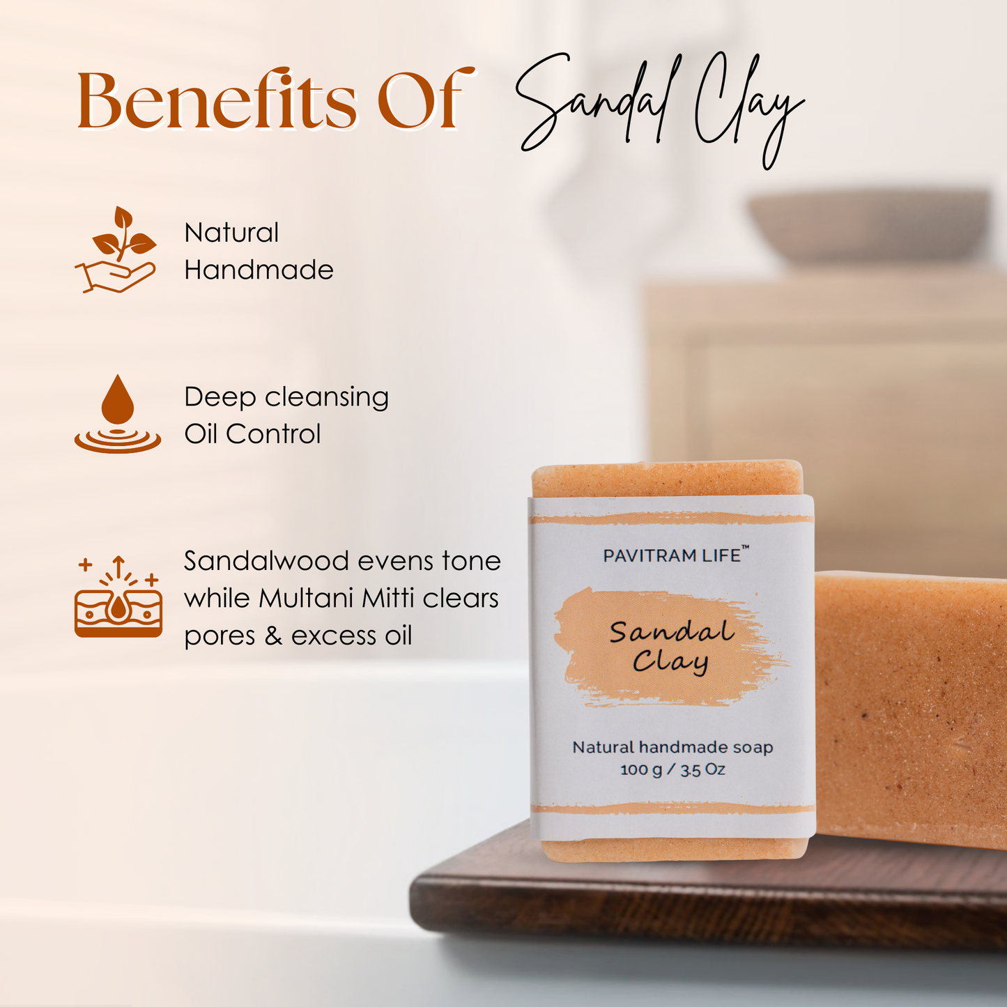 Sandal Clay Pack of 3 - Natural Handmade Soap