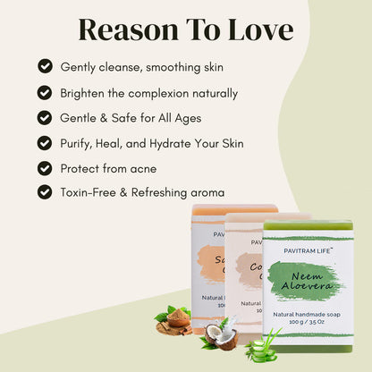 Pavitram Life Natural Handmade Soap – Premium Pack of 3 (100 gram)
