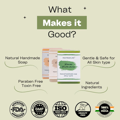 Pavitram Life Natural Handmade Soap – Premium Pack of 3 (100 gram)